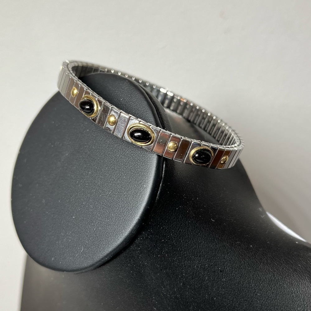 Manuel Zed Flexible Stretch Bracelet 18K Gold onyx Cabechons